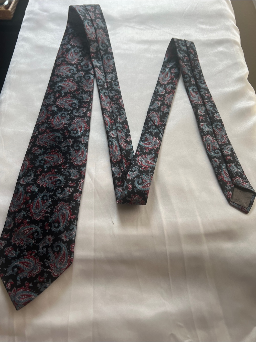 Black Paisley Tie with Red and Blue Accents Made in USA